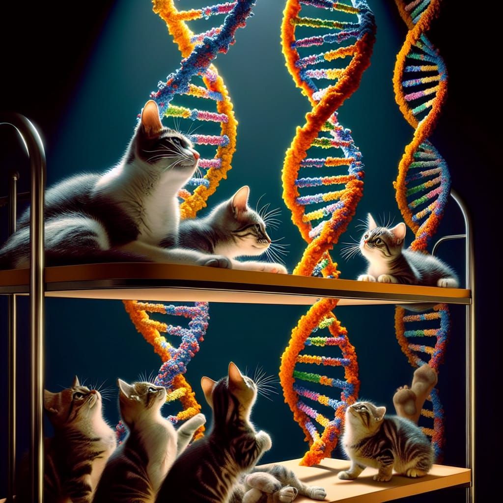 Cats Playfully Interact with DNA Strands