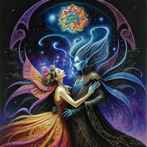 Floral Alien Galaxy Dance: Watercolor Painting