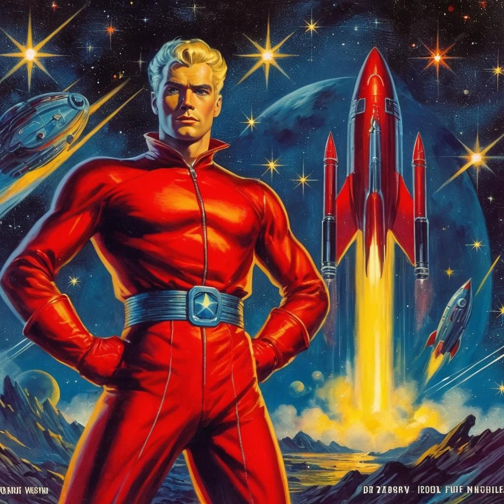 Retro Sci-Fi Pulp Cover with Space Hero