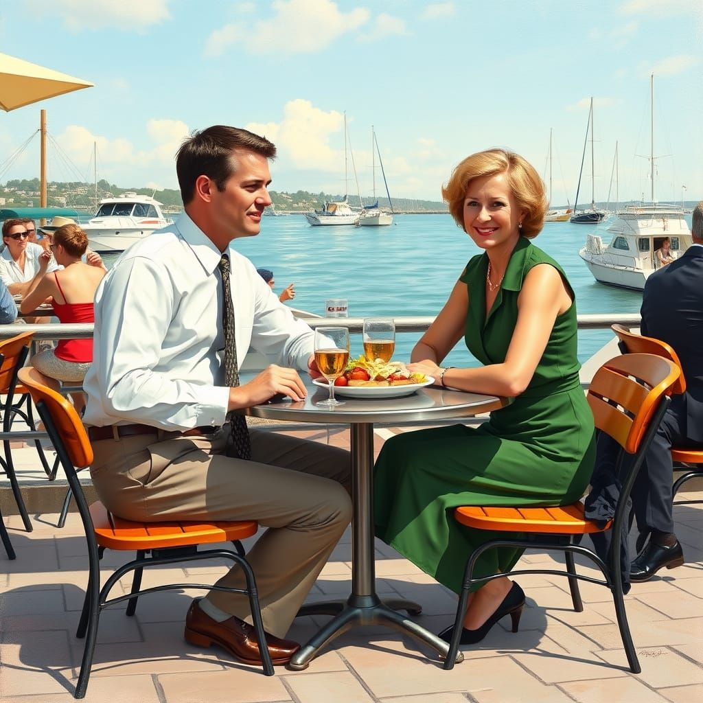 1960s Americana Waterfront Scene in Rockwell Style