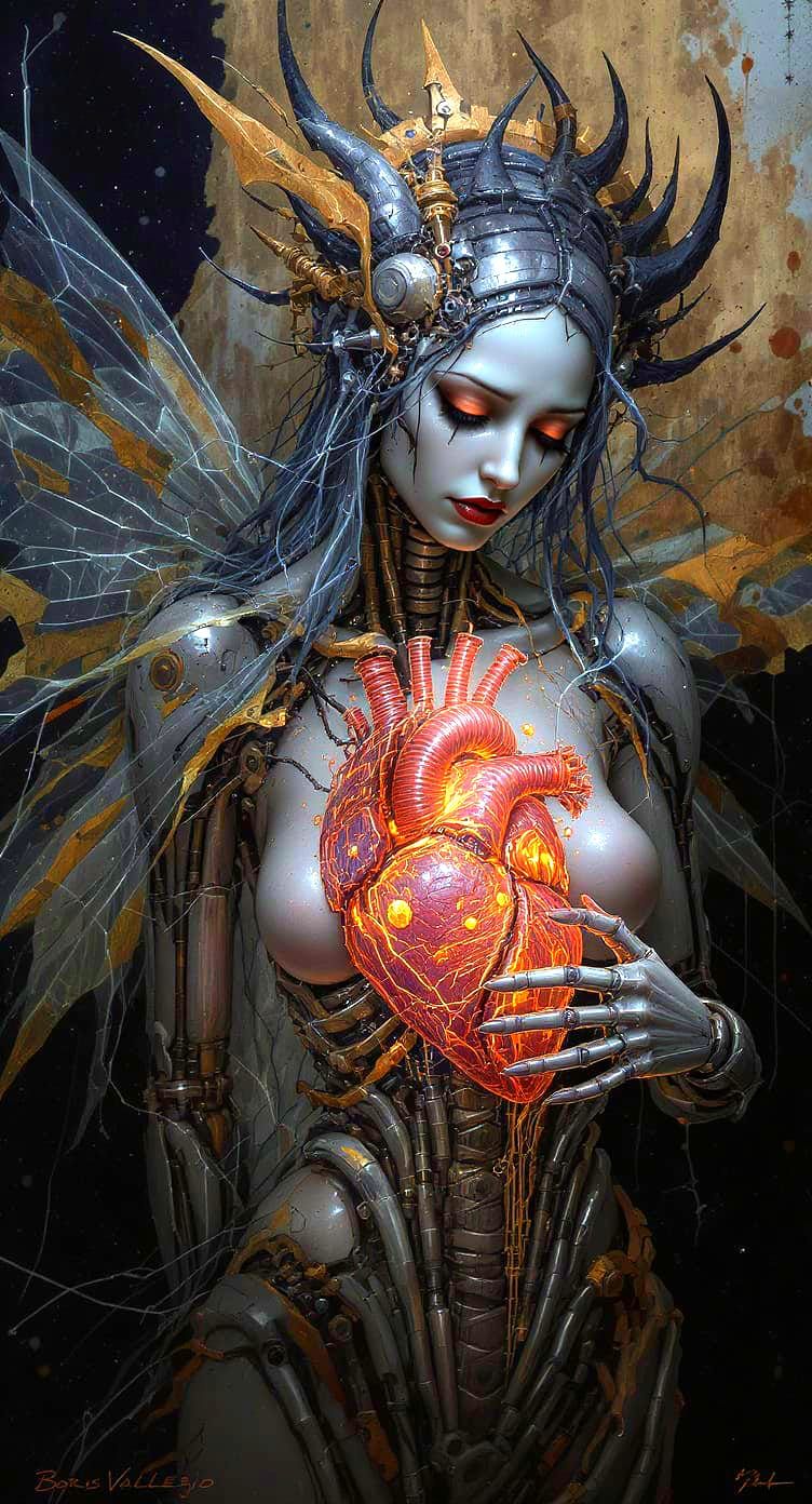 Cyborg Fairy Reveals Mechanical Heart in Surreal Art
