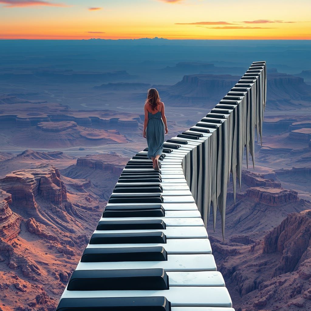 Surreal Piano Key Bridge in Desert Canyon