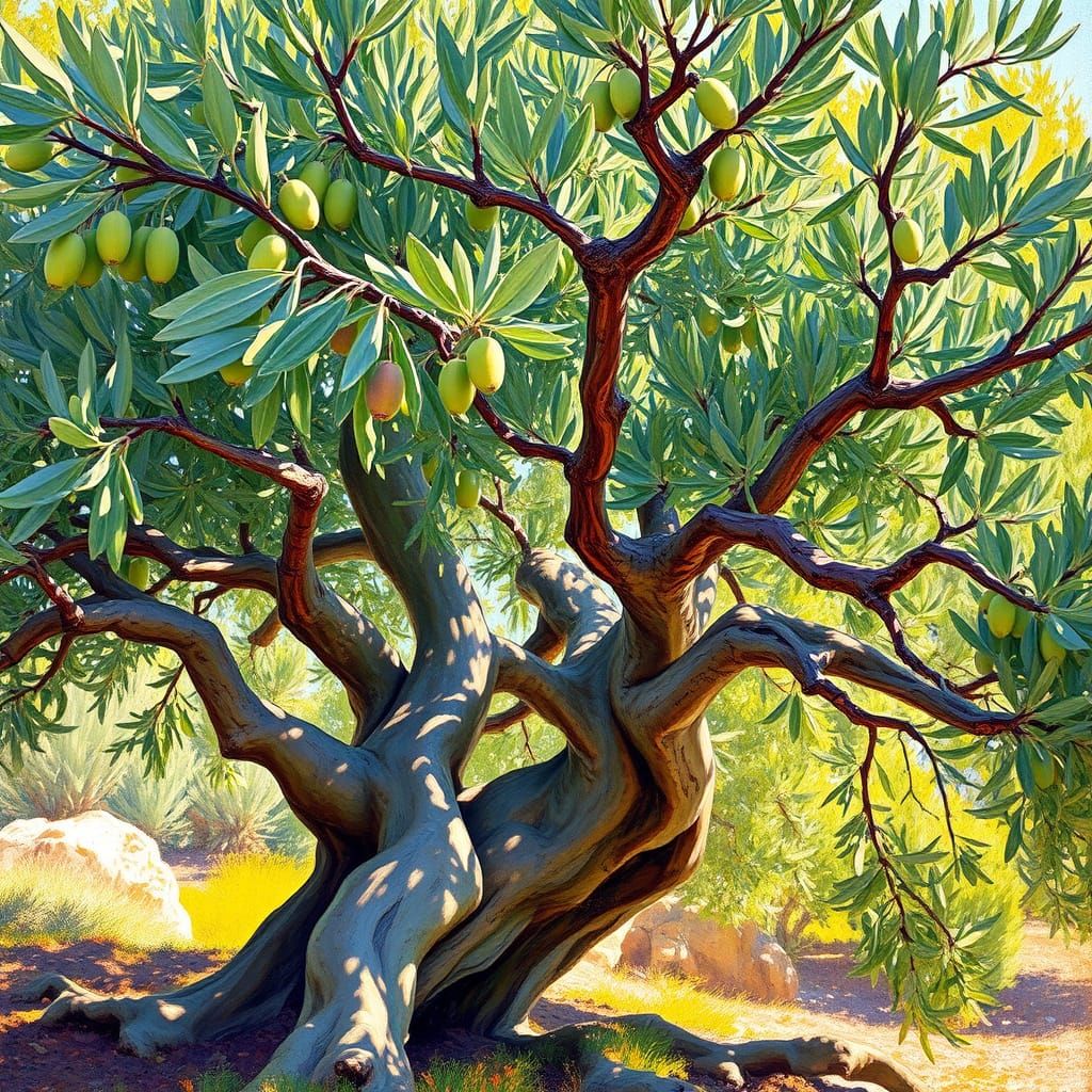 Ancient Olive Tree in Impressionist Style