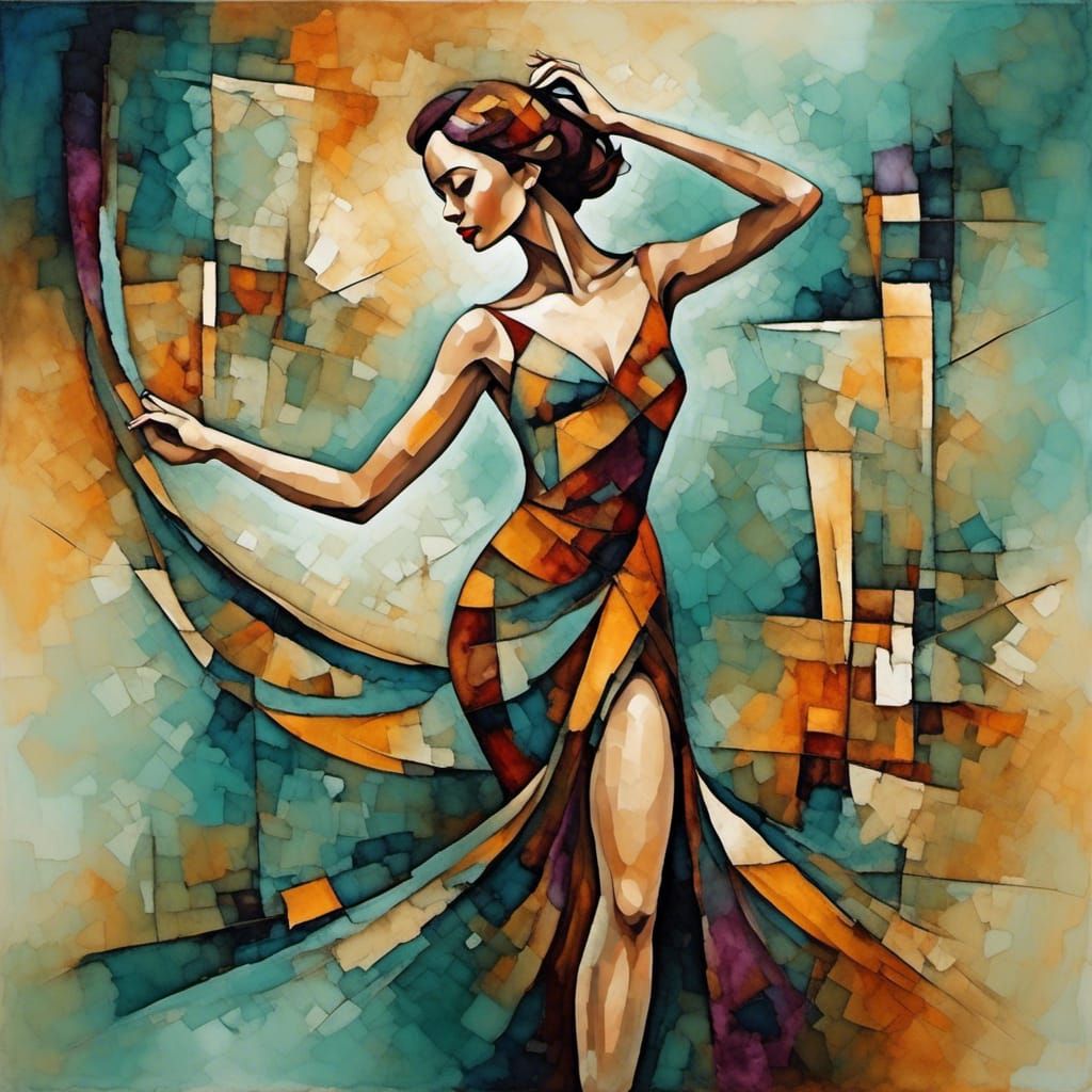 Geometric Dancer in Cubist Art Deco Style