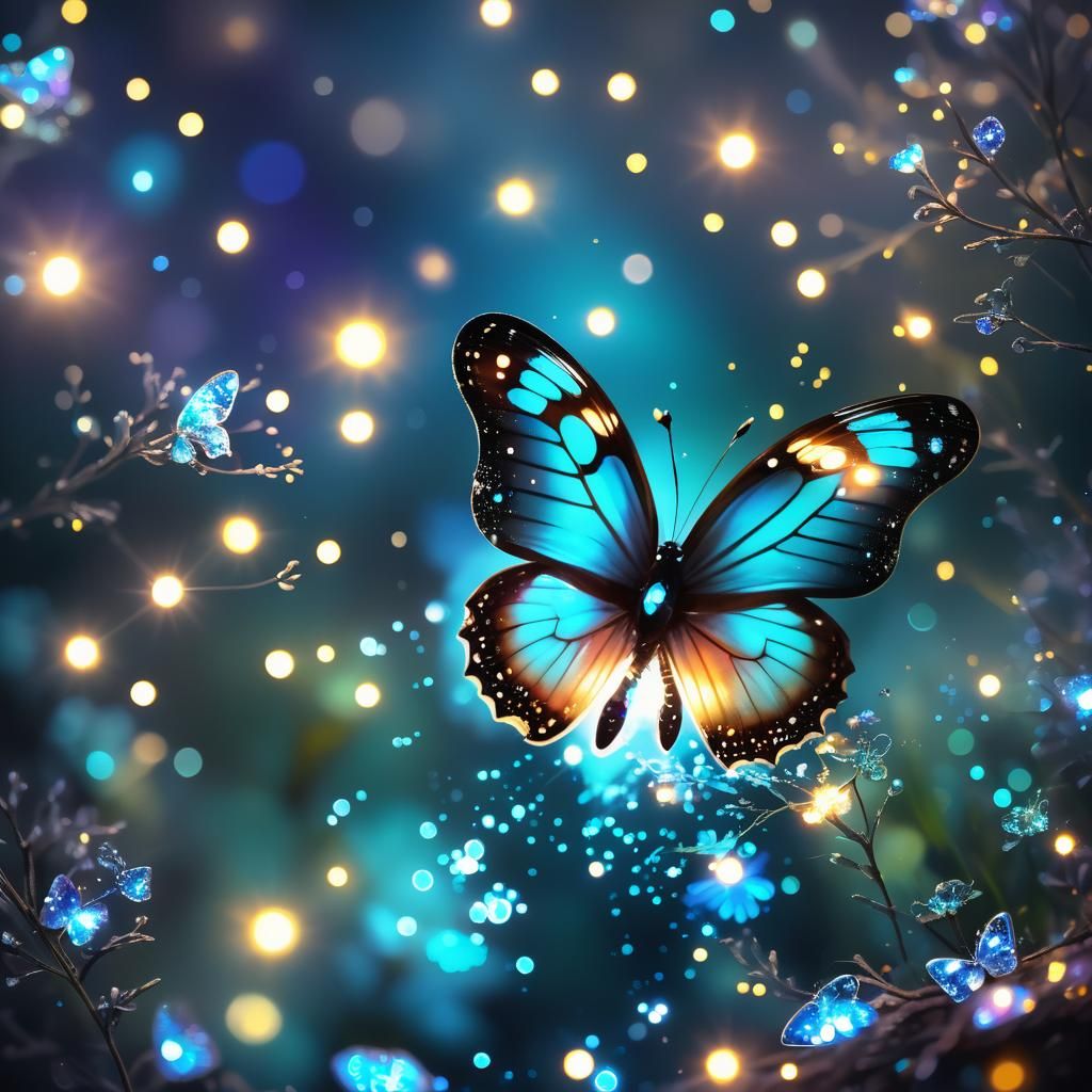 Bioluminescent Crystal Butterfly with Bokeh Effect