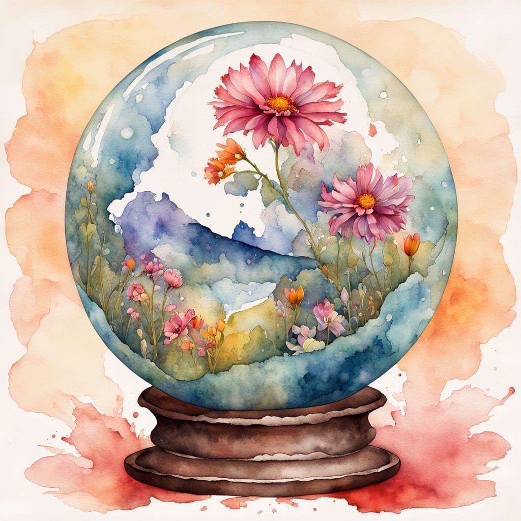 Flower Globe in Watercolor Tactile Abstraction