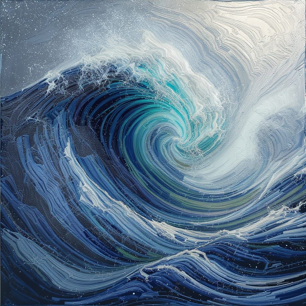 Impressionistic Ocean Storm with Spiraling Texture