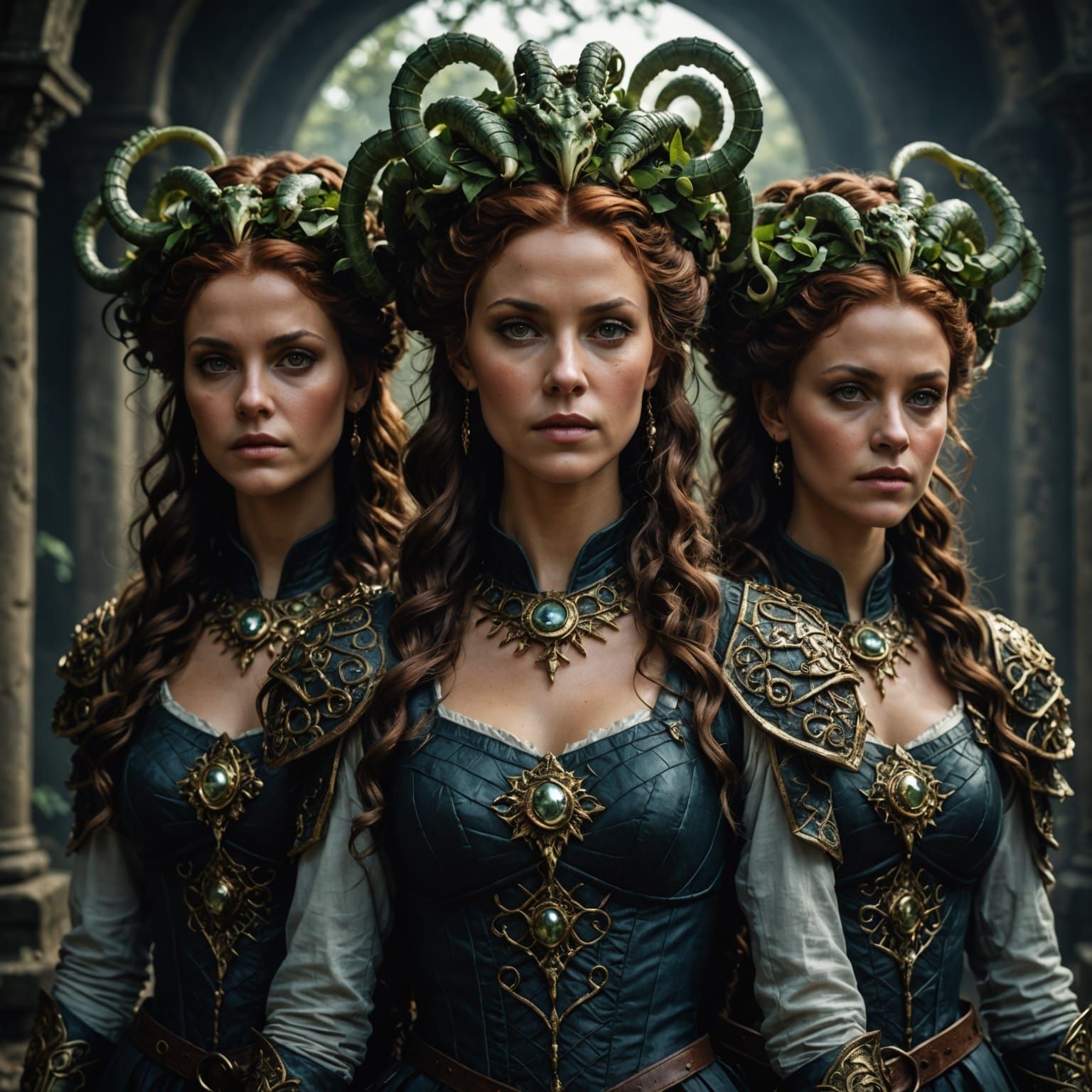 Hyperrealistic Gorgon Sisters in Cinematic HDR