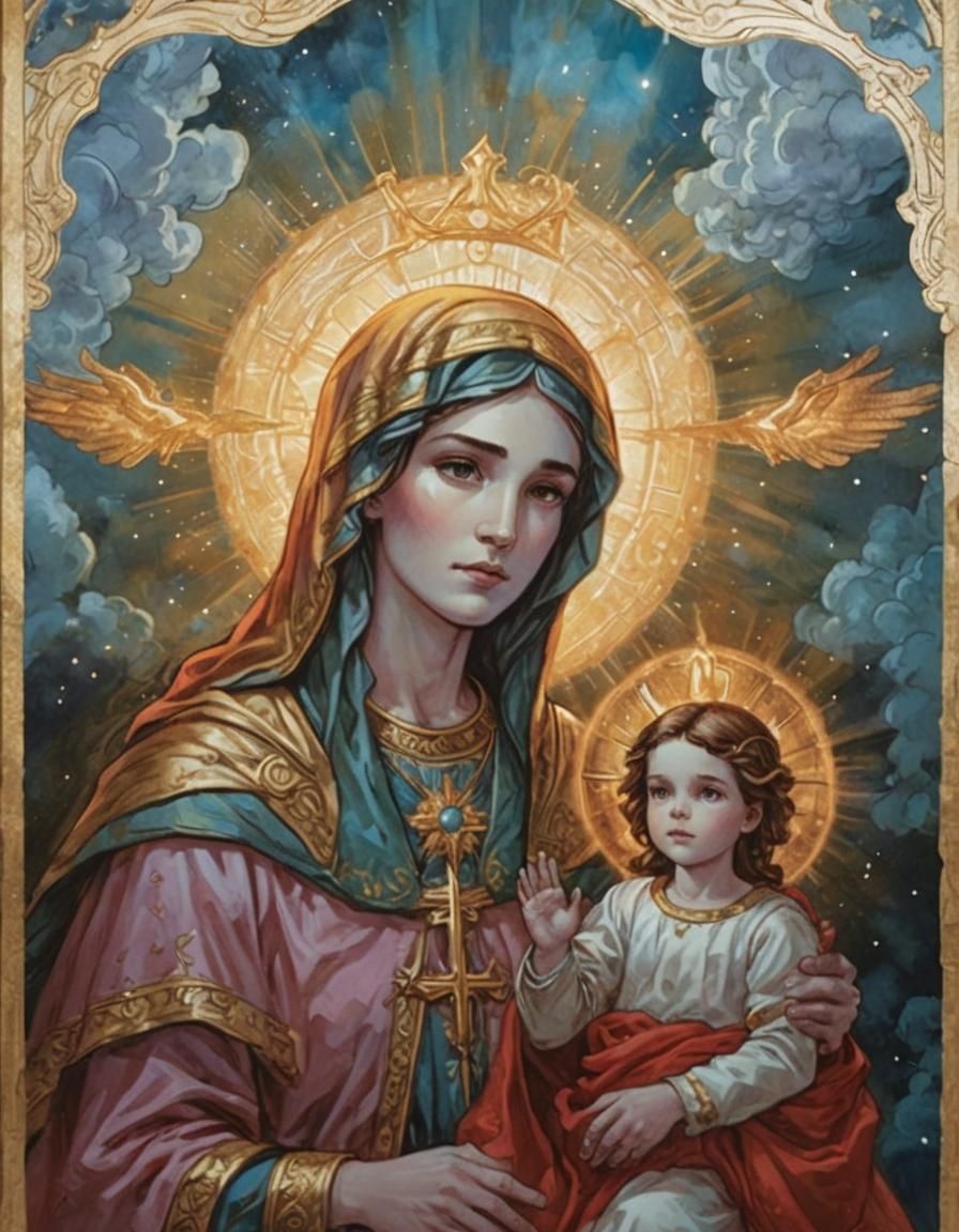 St. Mary Guiding Child: Comic Book Art