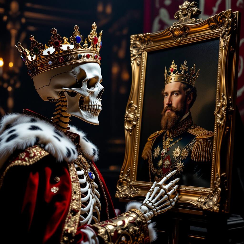 Skeleton King Contemplates Royal Portrait