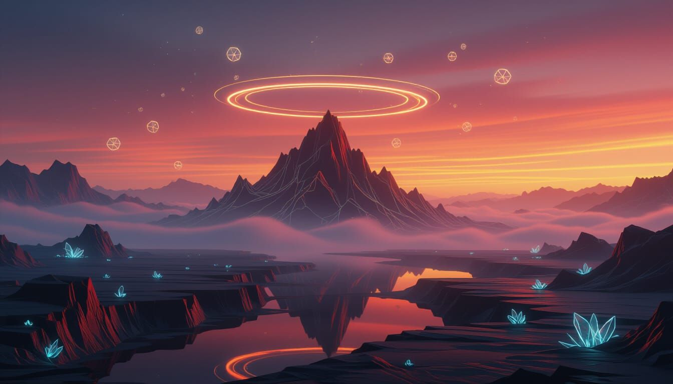 Neon Obsidian Plateau Emerges from Glowing Plain