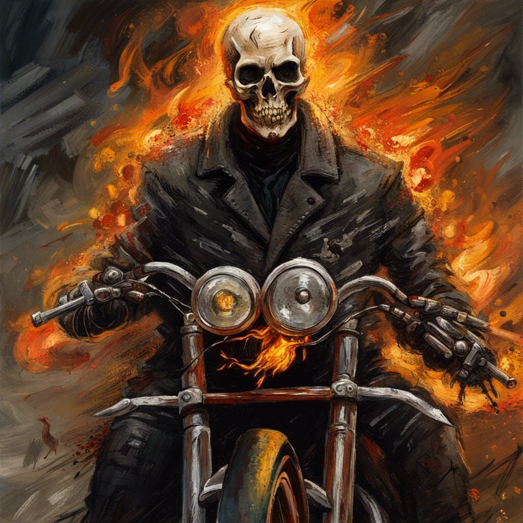 Disturbing Ghost Rider in Gothic Impressionist Style