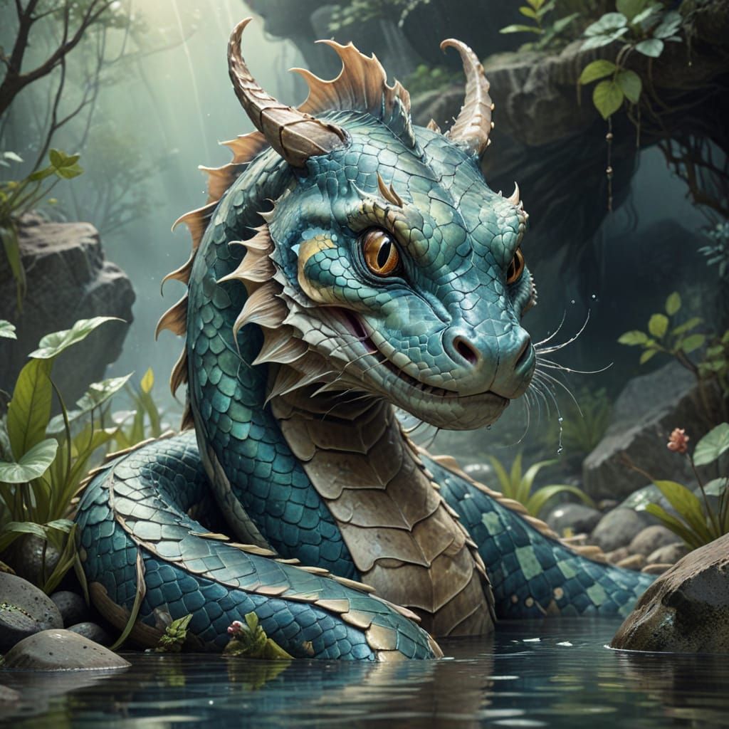 Surreal Watercolor Fantasy of a Serpent Catfish