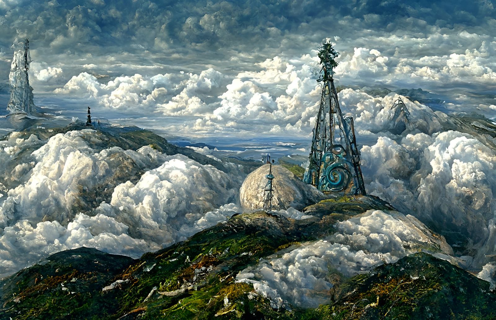 Futuristic City Under Cumulus Clouds, Art Style