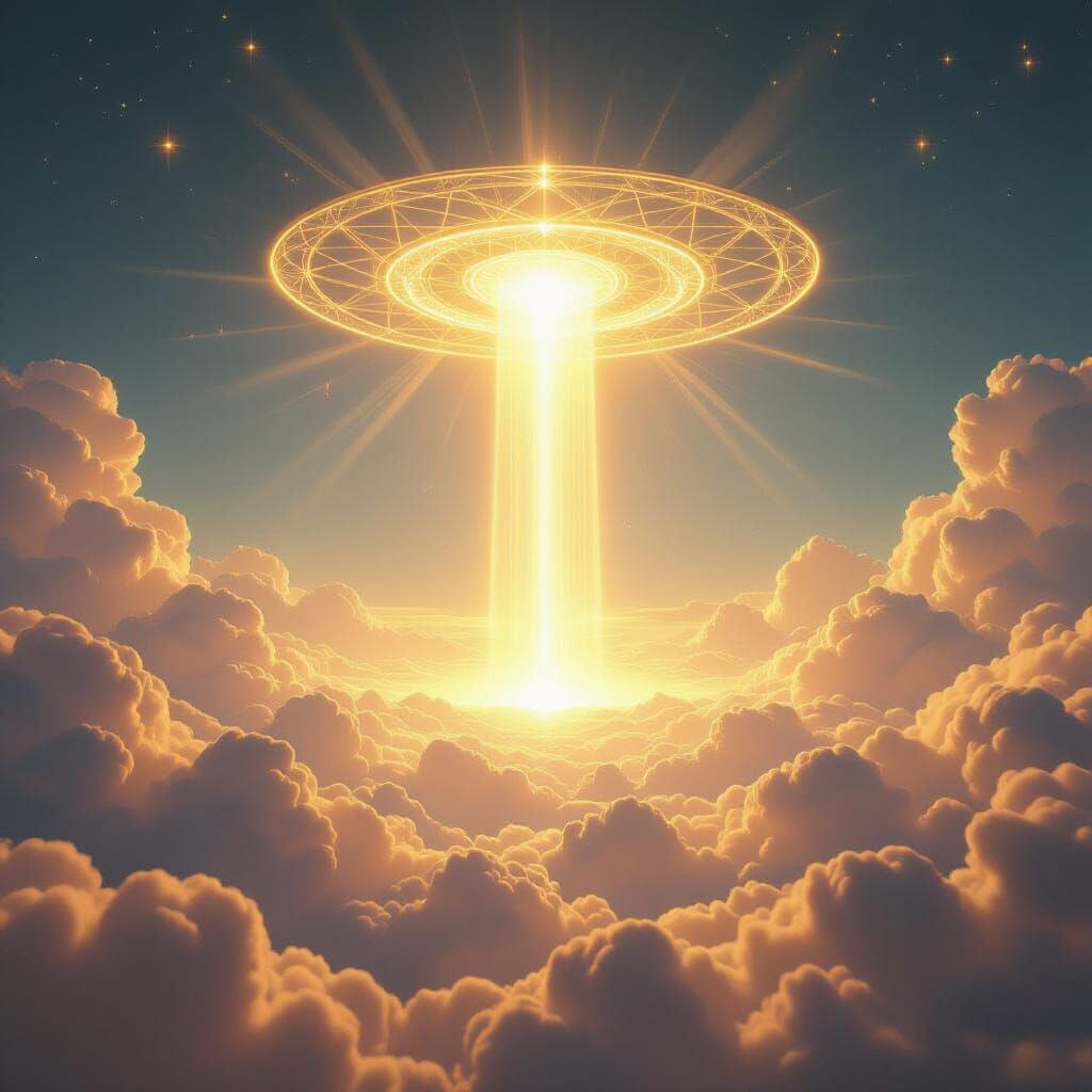 Celestial Palace Above Golden Clouds with Divine Light