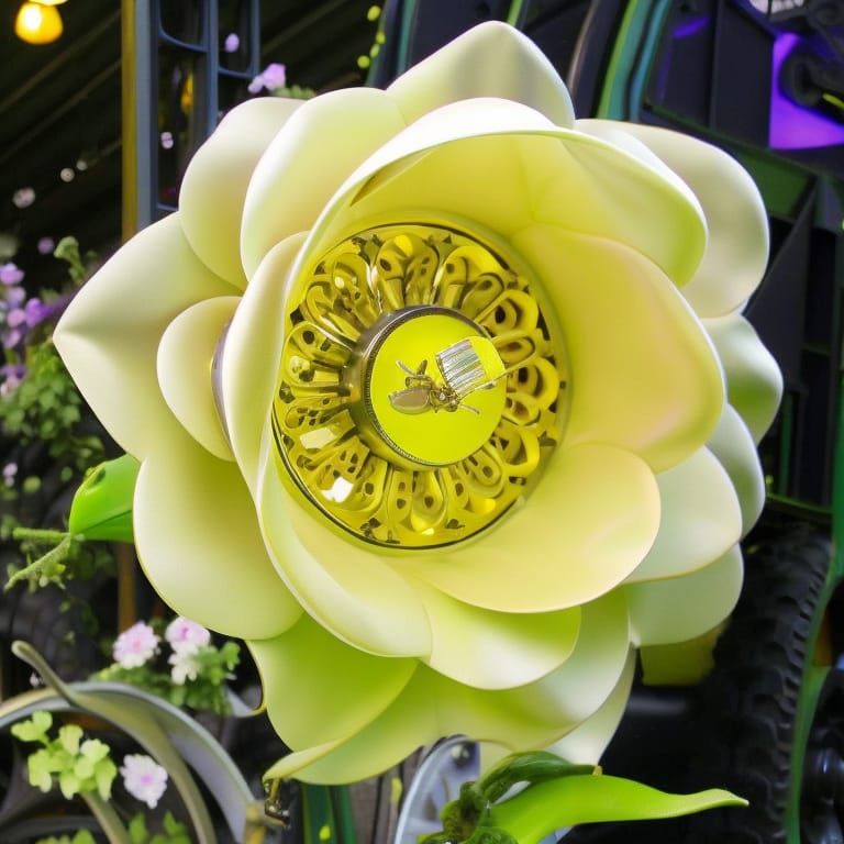 Steampunk Flying Car Pollinating Rose Garden