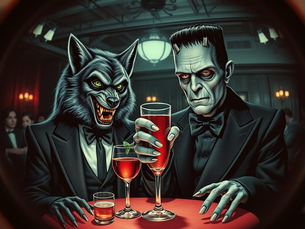 Werewolf and Frankenstein at Prom in Gothic Style
