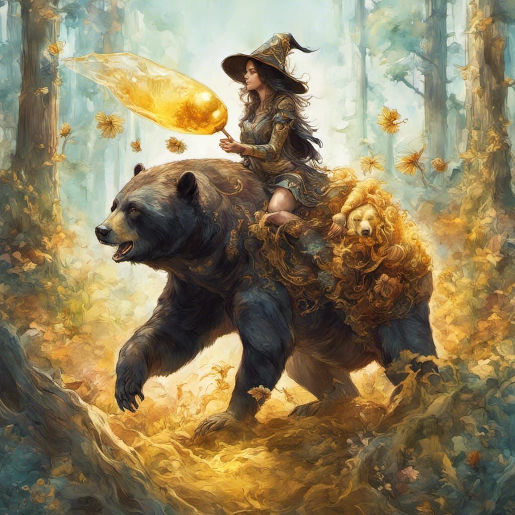 Armored Sun Bear and Witch Enjoying Honey