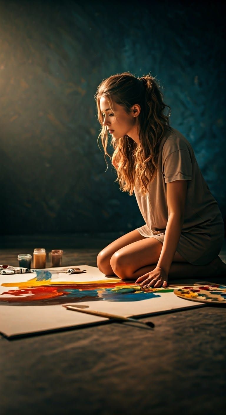 Artist Painting on Canvas in Photorealistic HDR Style