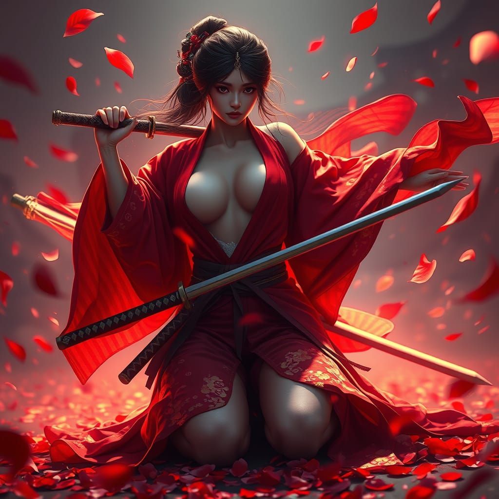 Kimono Warrior in Dark Fantasy Style