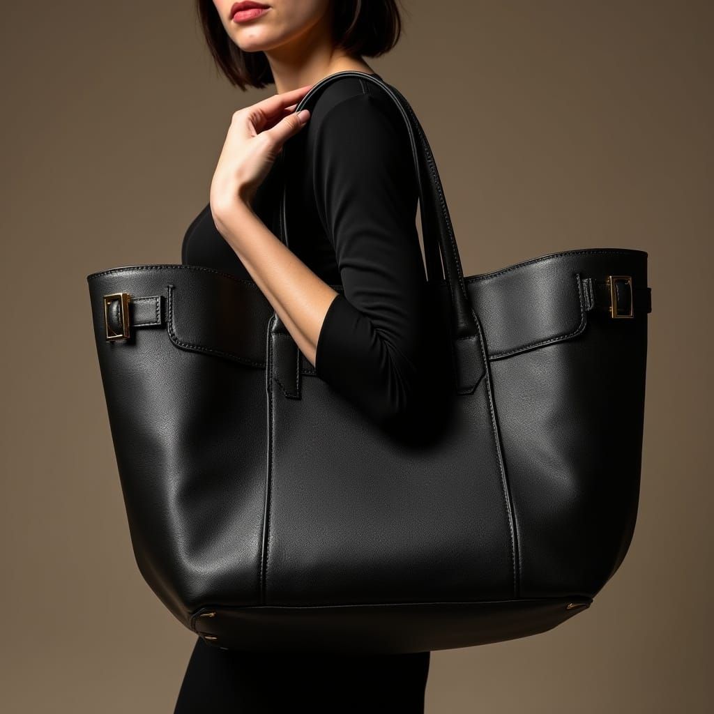 Elegant Woman with Refined Italian Leather Tote Bag