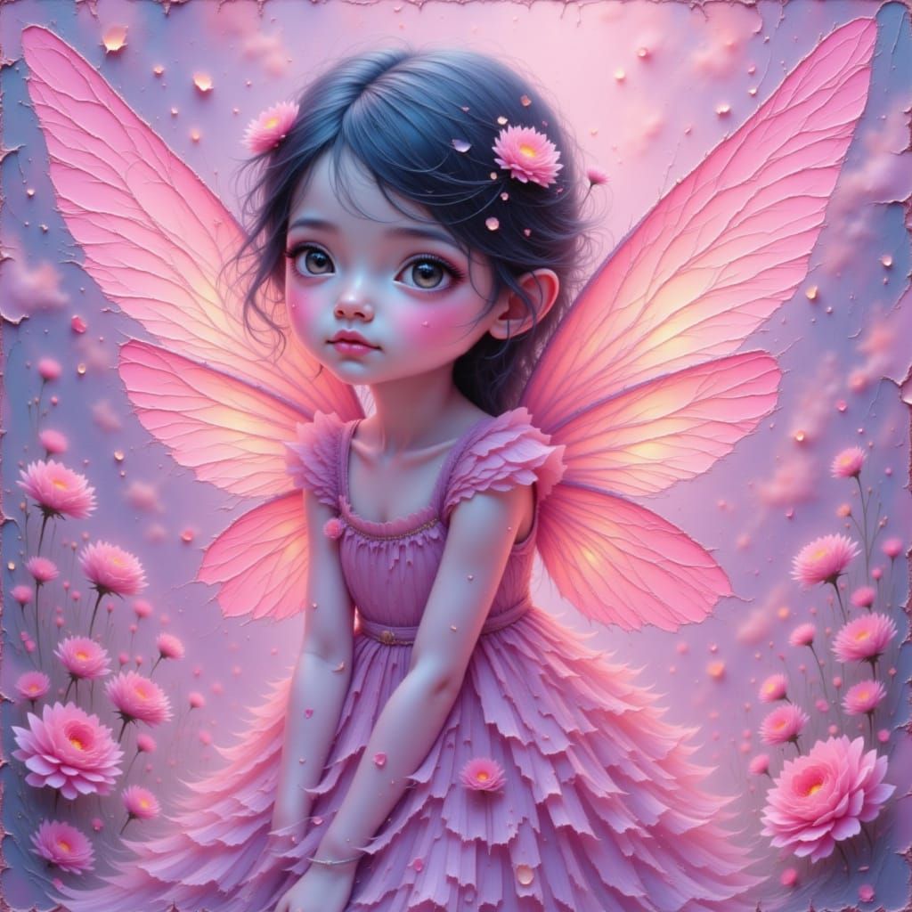Whimsical Sprite Girl in Pink Light, Impasto Style