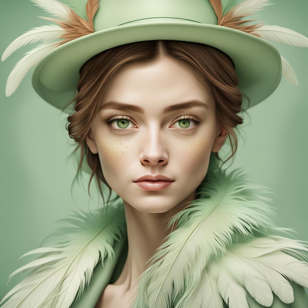 Feathered Hat Portrait in Realistic Digital Art