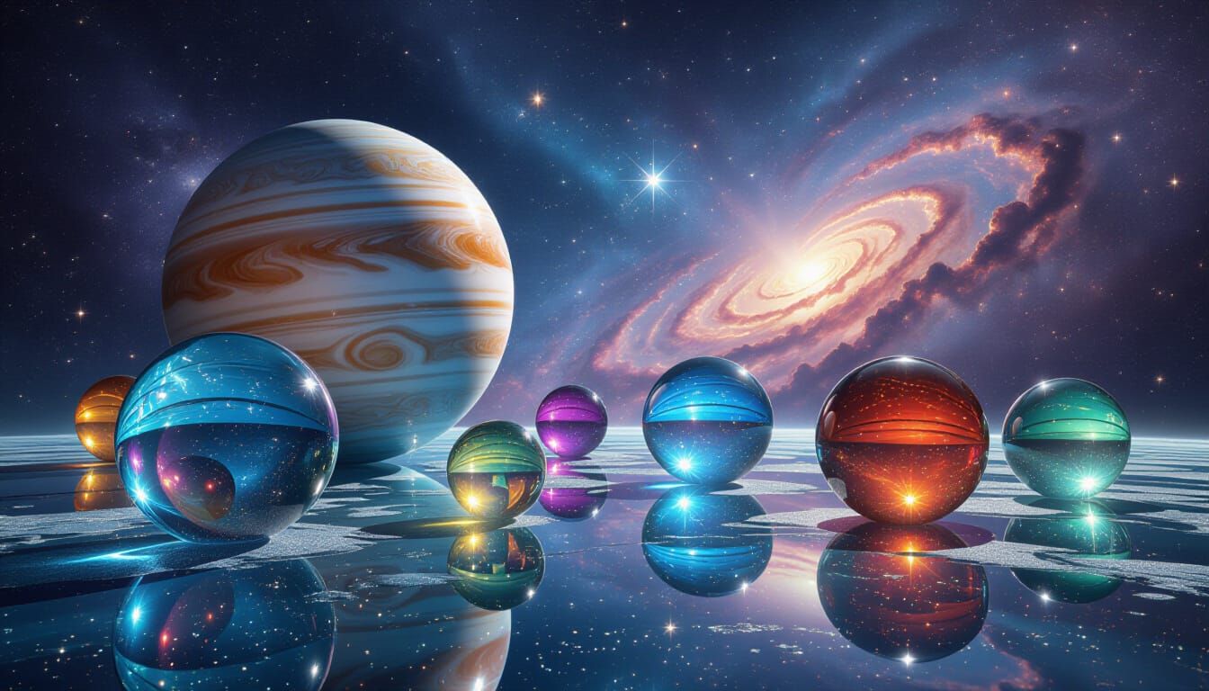 Cosmic Space with Blown Glass Planets