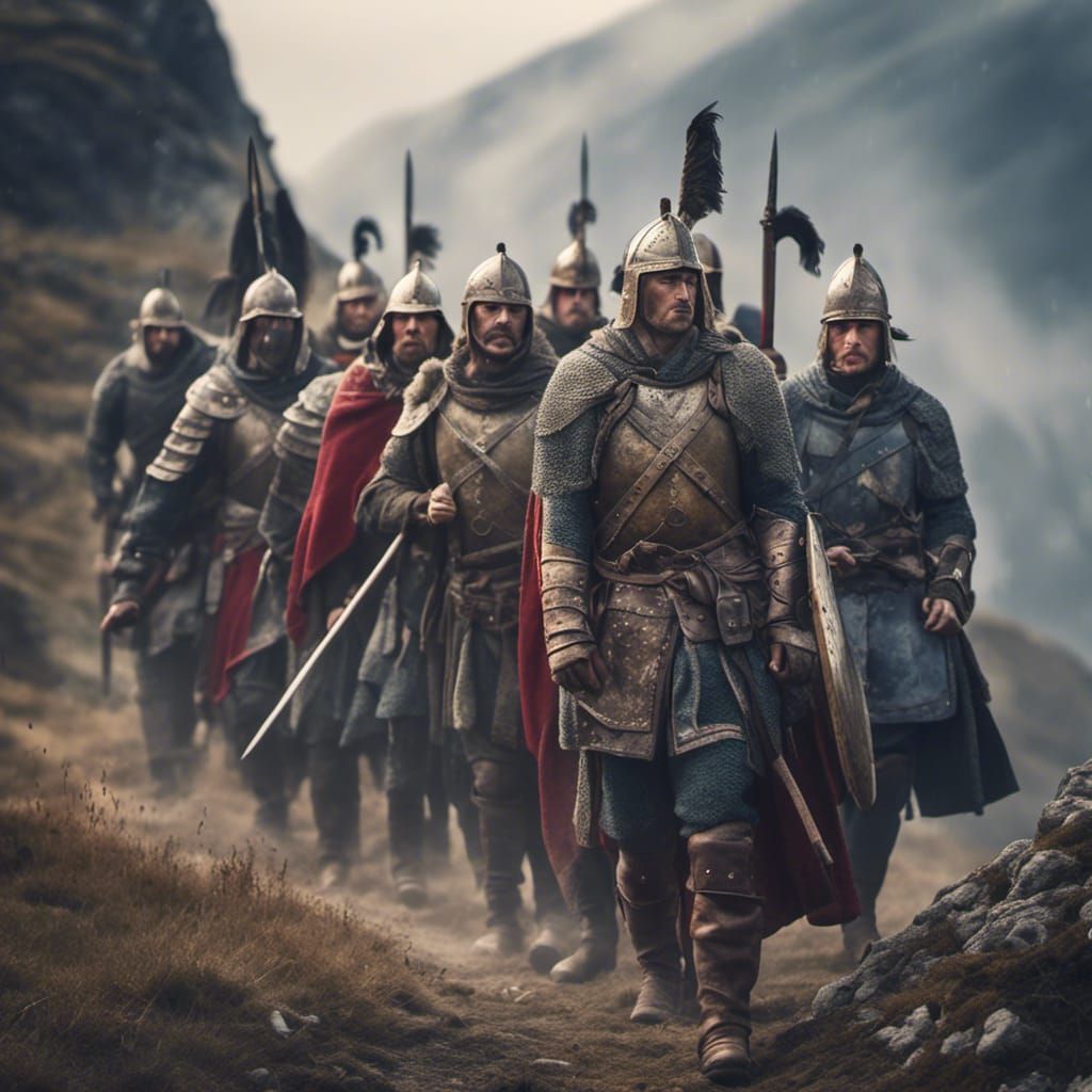 Medieval Shield Wall in Soft Focus, Realistic Photo