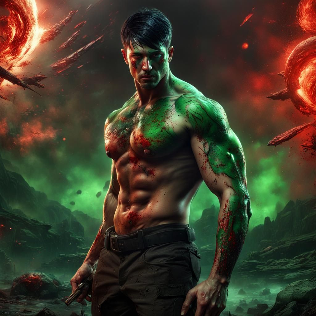Bloody Galaxy Battle: Muscular Man with Scars