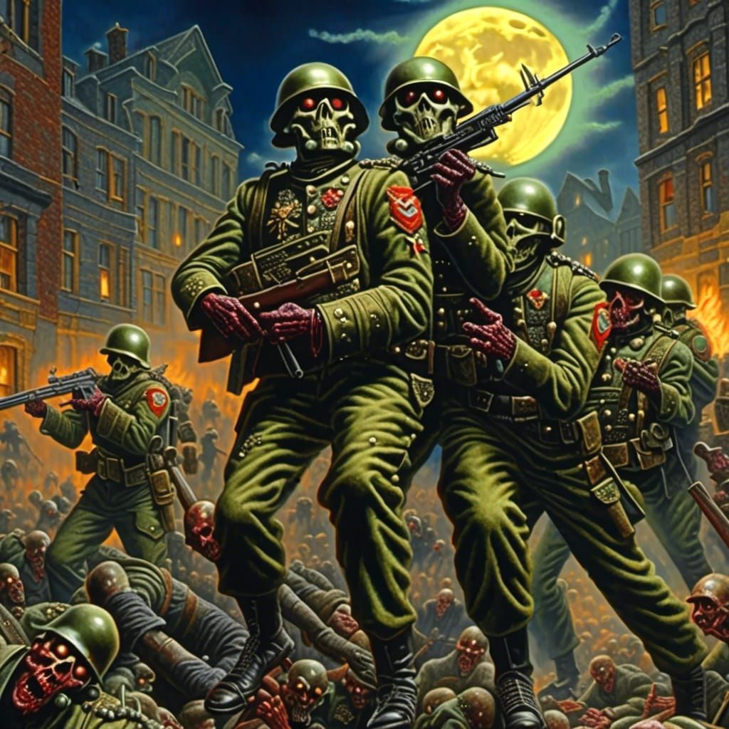 Zombies in Ruined City, Gothic Digital Art