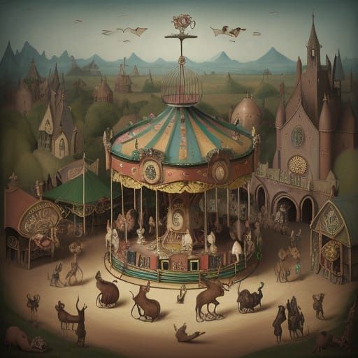 Surreal Mice on Medieval Carousel