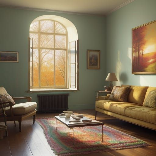 Warm Sunrise Home in Vibrant Acrylic Style