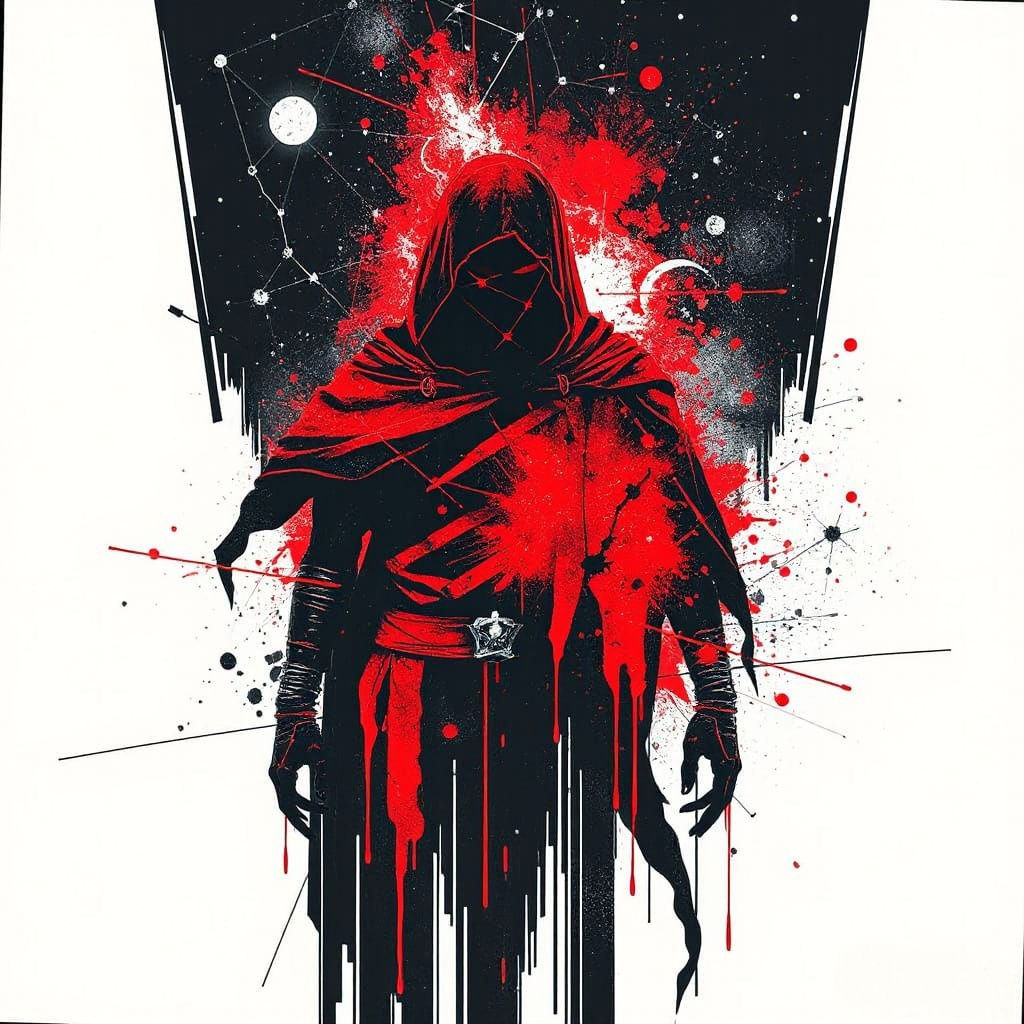 Abstract Constellation Glitch Art in Red, White and Black