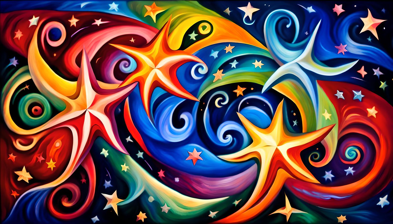 Cosmic Star Dance in Impasto Oil Style
