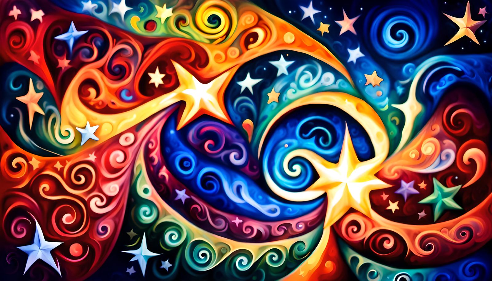 Swirling Stars in Iridescent Cosmic Dance: Impasto Painting