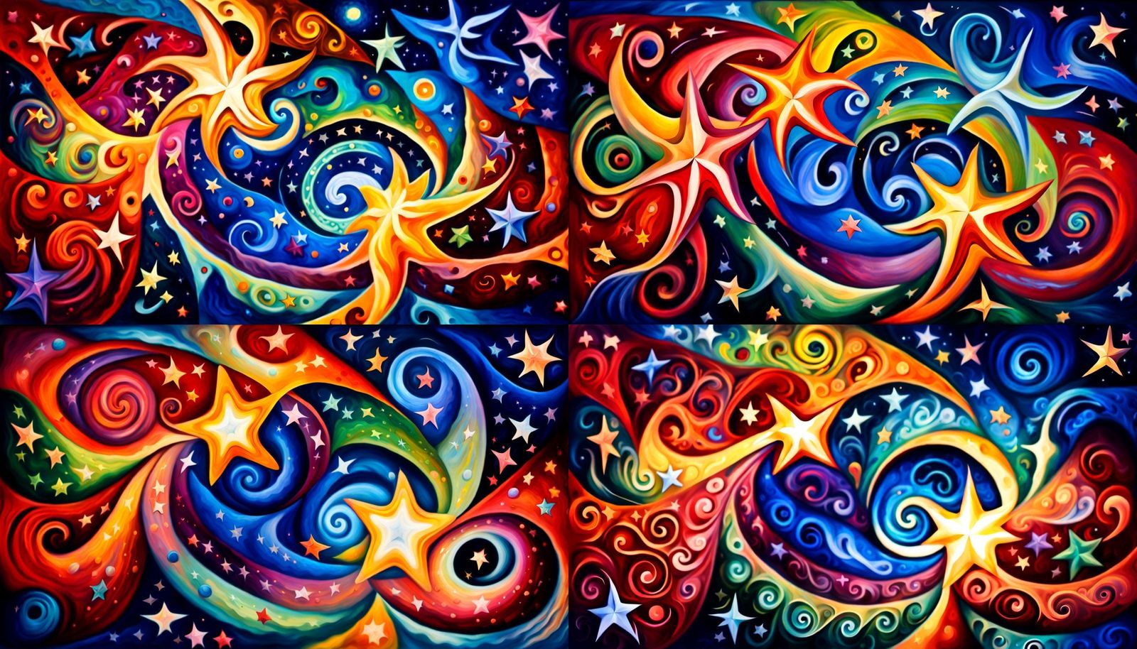 Colorful Swirling Stars in Abstract Impasto Oil Style