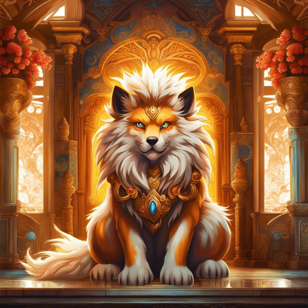 Ornate Fantasy Portrait of a Majestic Arcanine in a Palace