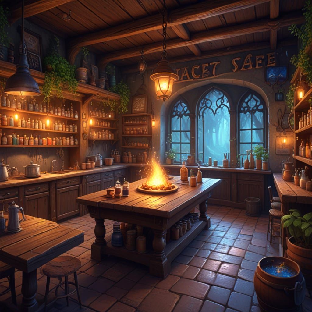 Cozy Magic Potion Café in Enchanted Forest