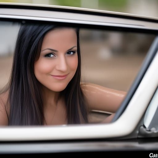 Melissa Barrera Portrait with Mirror Effect and Sports Car