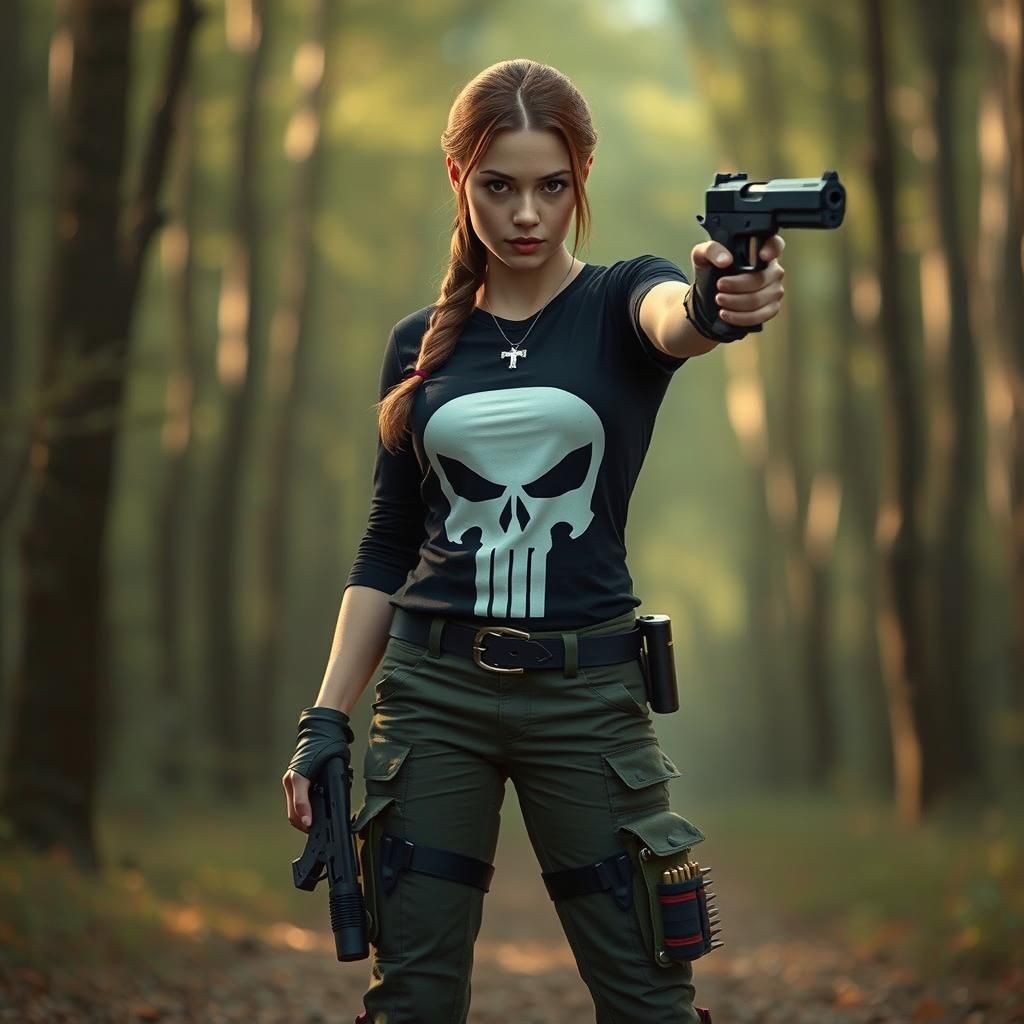 Hyperdetailed Woman Warrior in Forest Setting