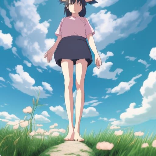 Anime Catgirl Key Visual in Studio Ghibli Style