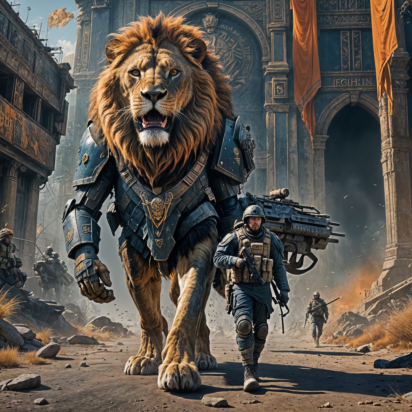 Soldier and Giant Lion in Fantasy Concept Art