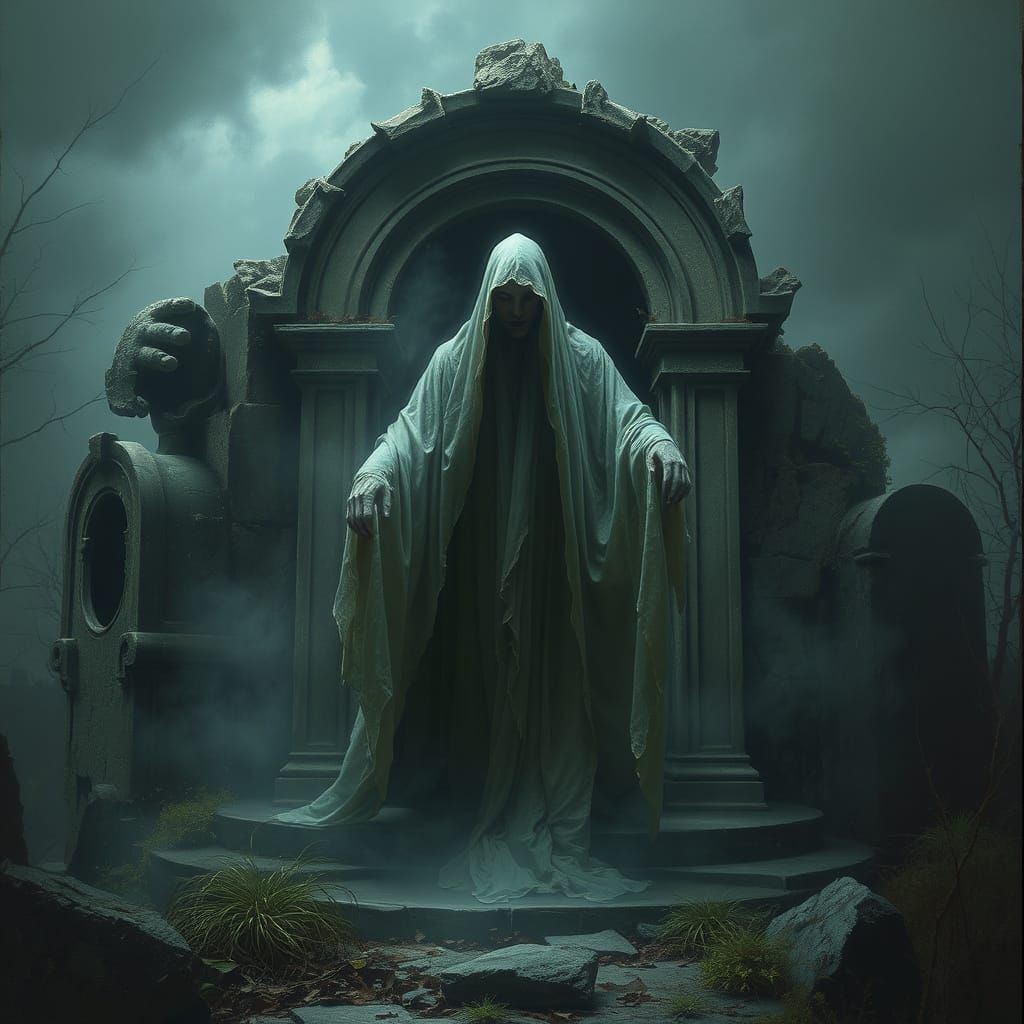 Ethereal Spirit Emerges from Ancient Mausoleum