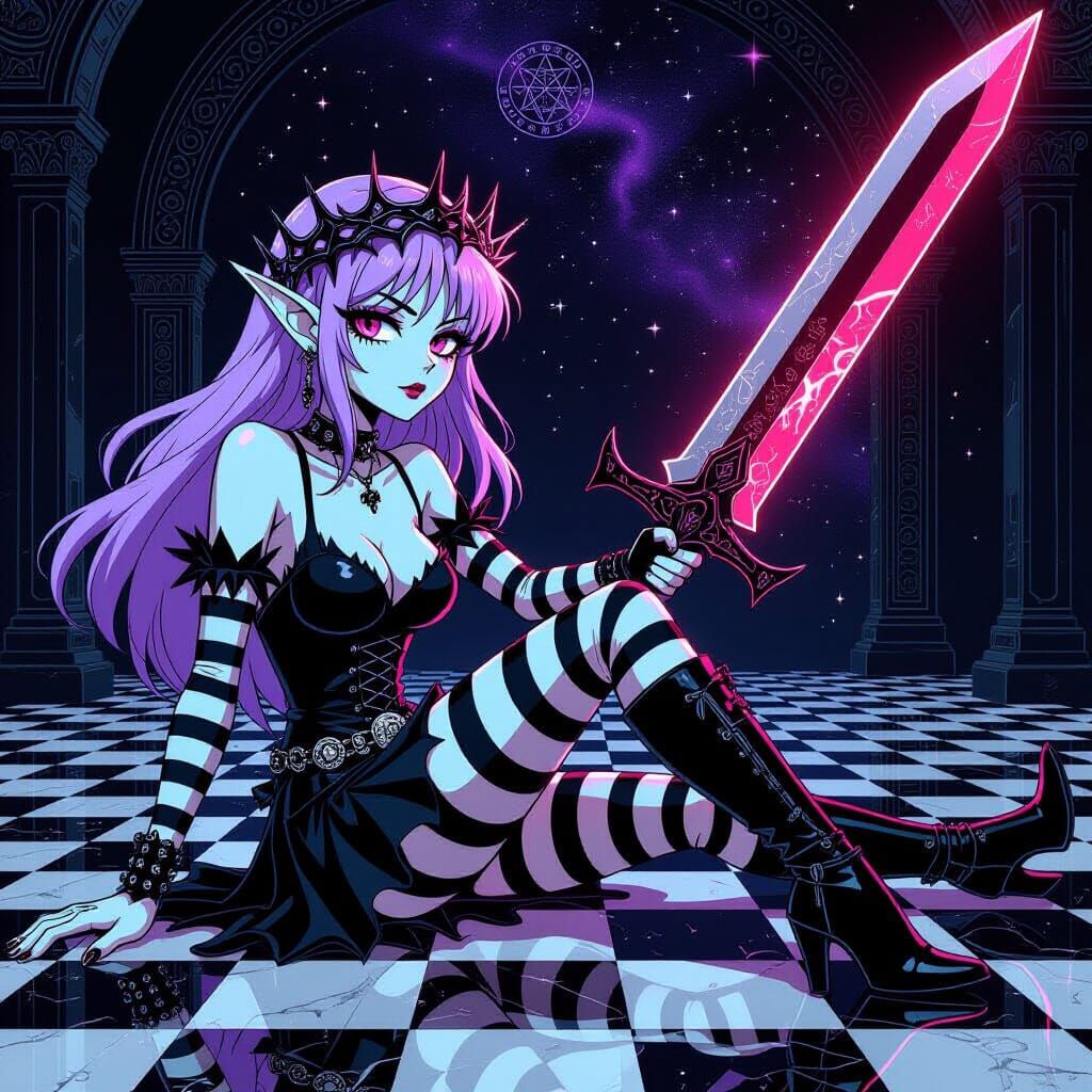 Elf Princess with Sword in 80s Anime Style