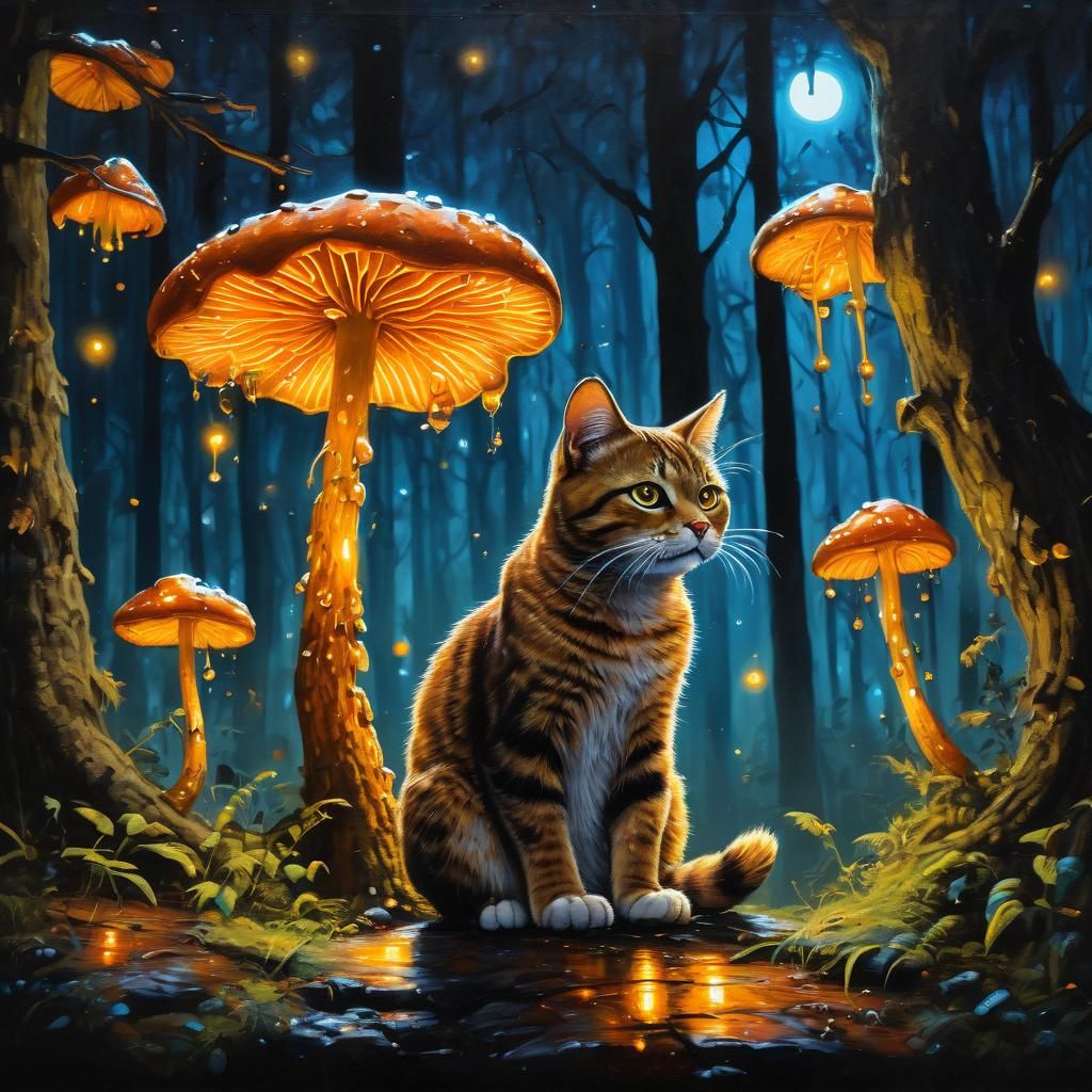 Cat and Chanterelles in Forest Street Art