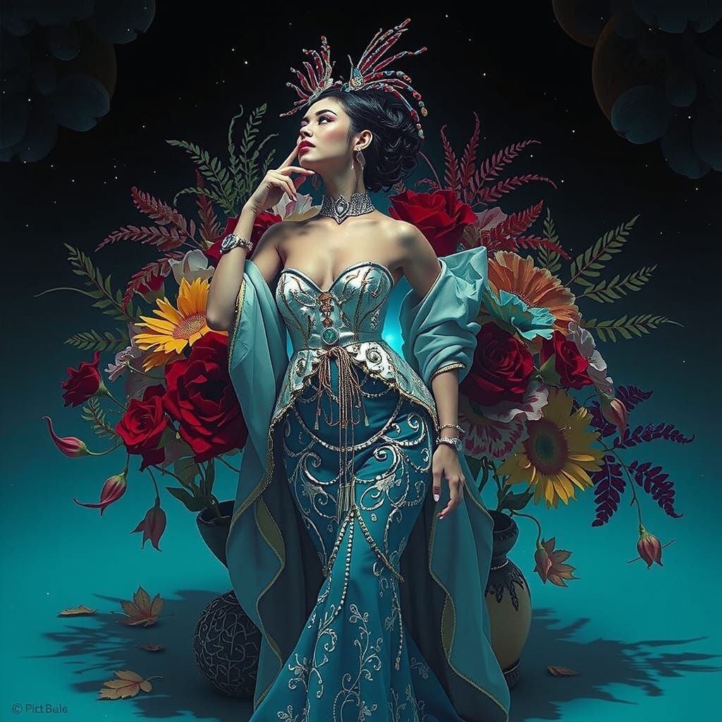 Elegant Woman in Flamboyant Attire