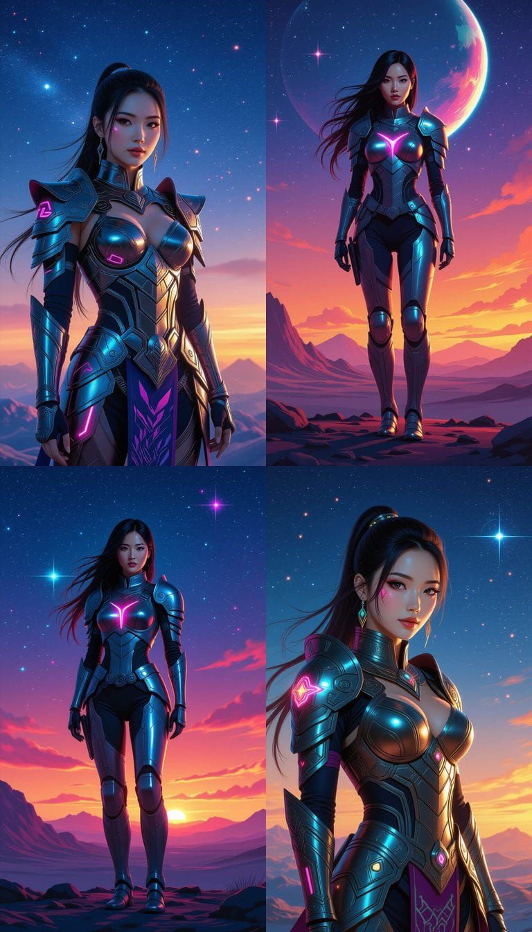 Asian Woman on Alien Planet in Vibrant Anime Style