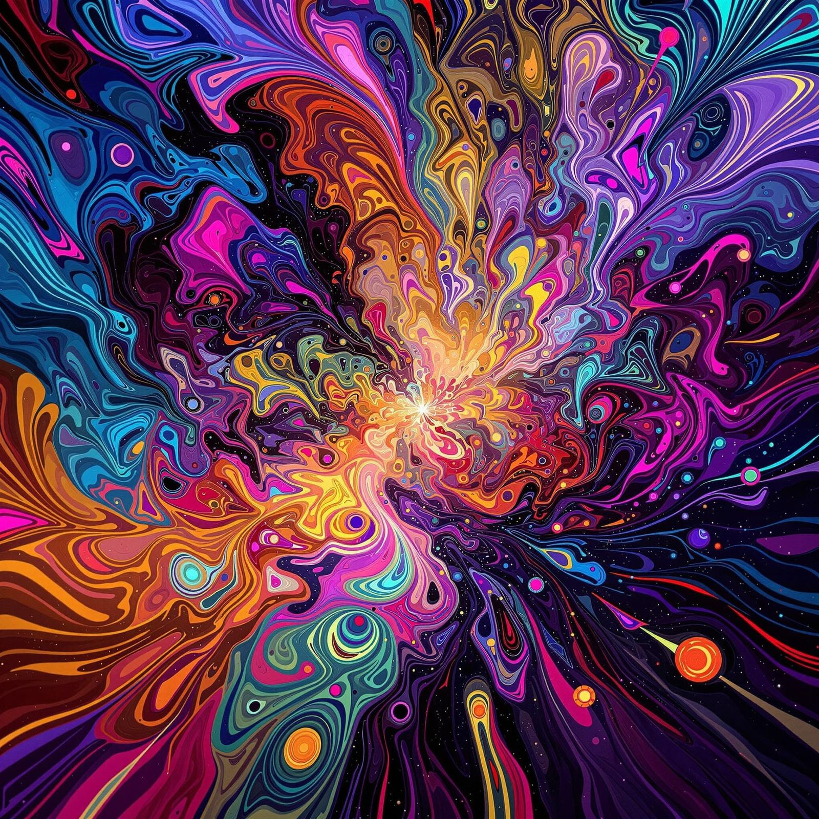 Vibrant Cosmic Dreamscape in Neon Hues