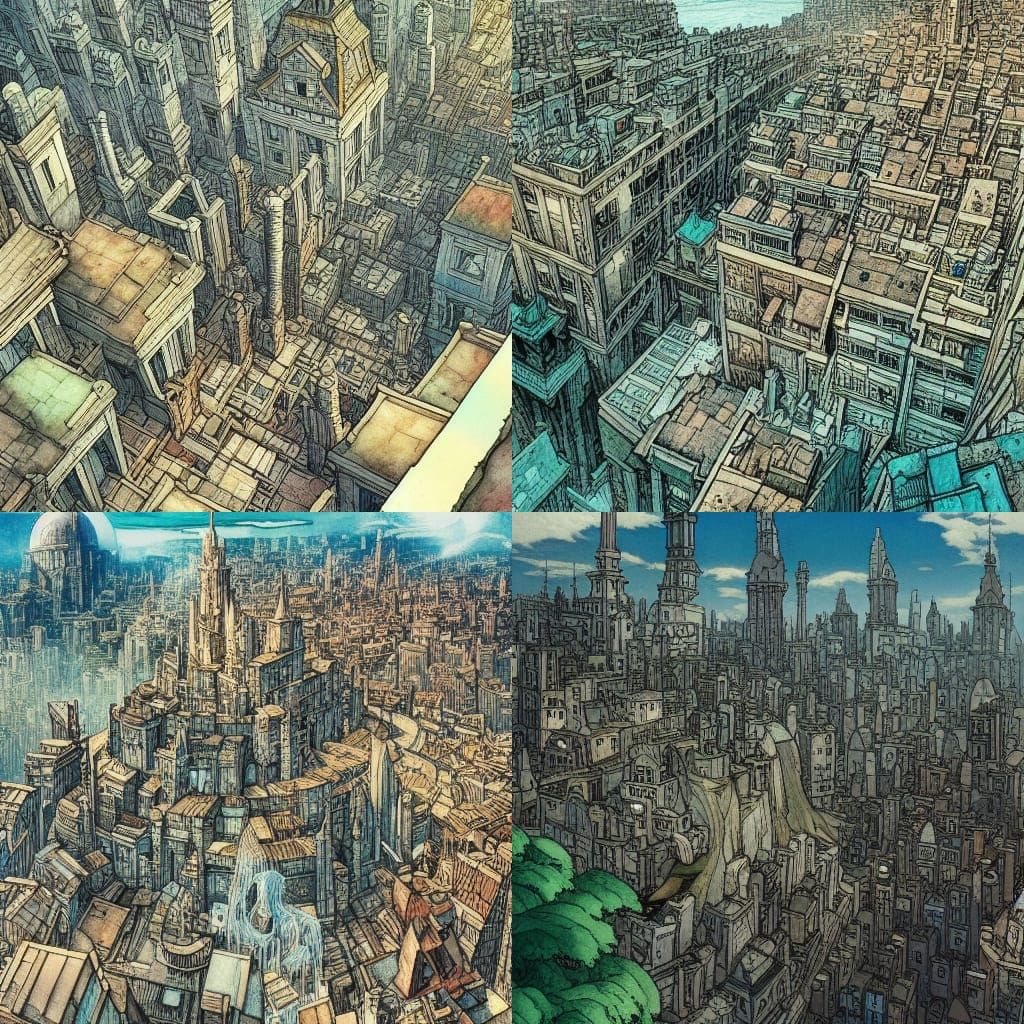 Abandoned City Vista in Watercolor Comic Art